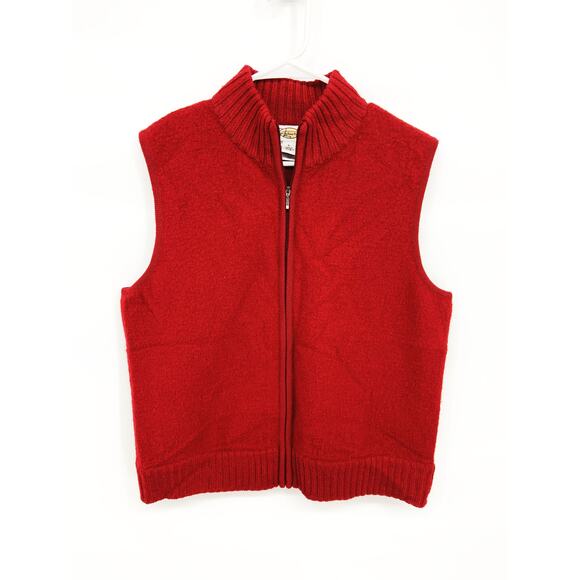 Vintage 90s Talbots Womens 100% Boiled Wool Full Zip Mock Neck Red Vest Size L - Picture 1 of 6